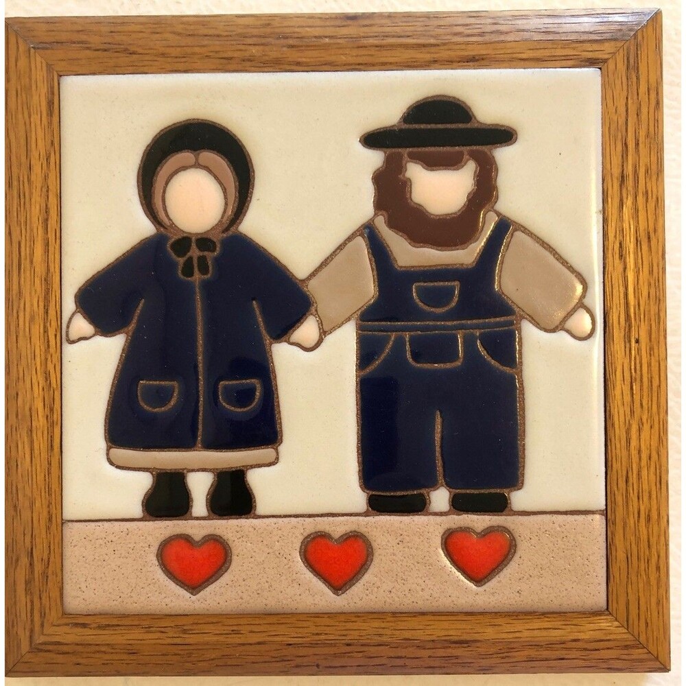 Siegel Arts Hand Painted Wall Hanging Tile Hot Plate Trivet Couple Farmers